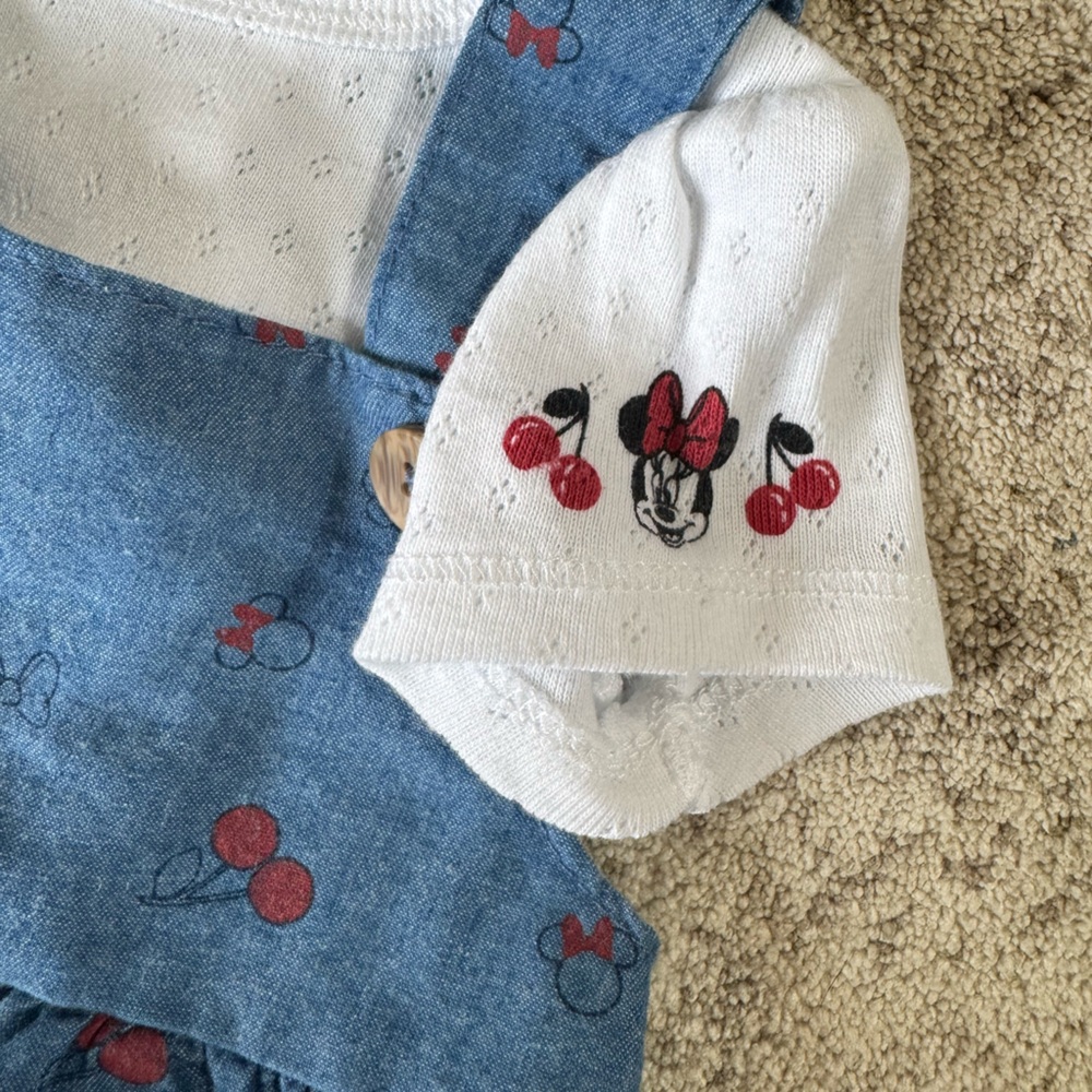 Disney Blue Cherry Print Minnie Mouse Dress with White Bodysuit - Picture 2 of 4